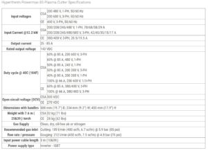 Hypertherm 087132 cutter specs