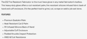 212 Performance FR Fabricator Cut 2 Welding Gloves